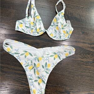 Hollister White and Yellow Floral Bikini
